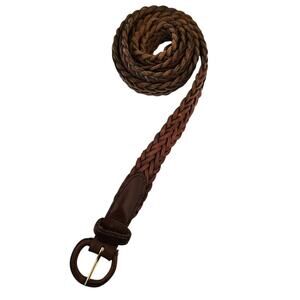 Vintage Mens Sz 42 Brown Leather Woven Braided Belt